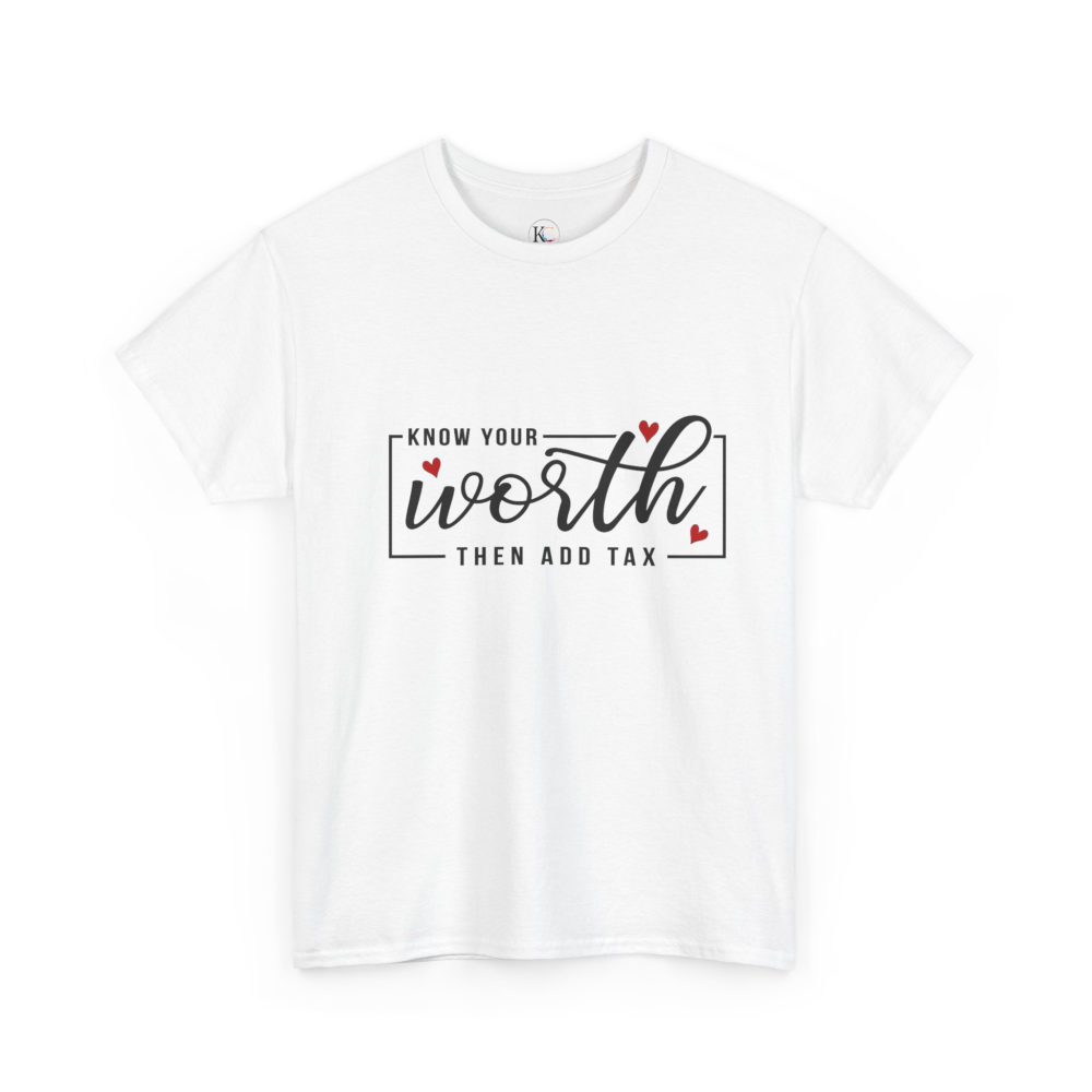 Unisex Heavy Cotton Tee - "Know Your Worth, Then Add Tax" Motivational Shirt, Perfect Gift for Encouragement, Self-Love, Birthdays, [...] - Image 3