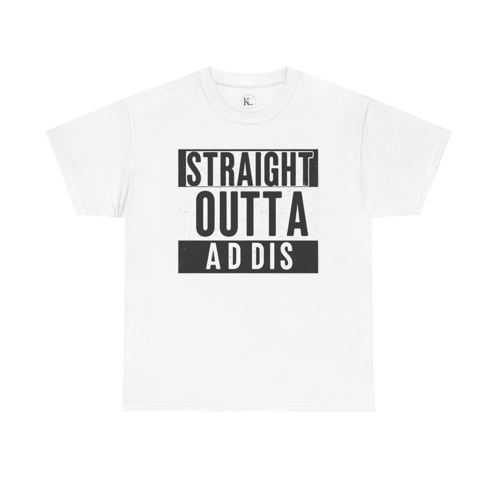 Unisex Heavy Cotton Tee - Straight Outta Addis - Casual Tee, Streetwear Shirt, Travel Apparel, Gift for Friends, Statement Basic