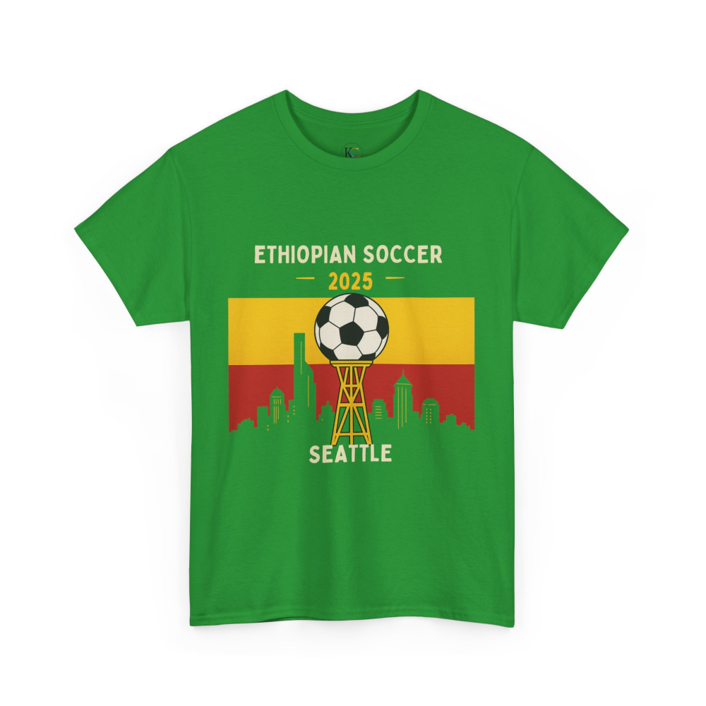 Ethiopian Soccer Unisex Heavy Cotton Tee | Casual Sportswear, Perfect Gift for Soccer Fans, Soccer Tournament Apparel, Green Tee, [...] - Image 3