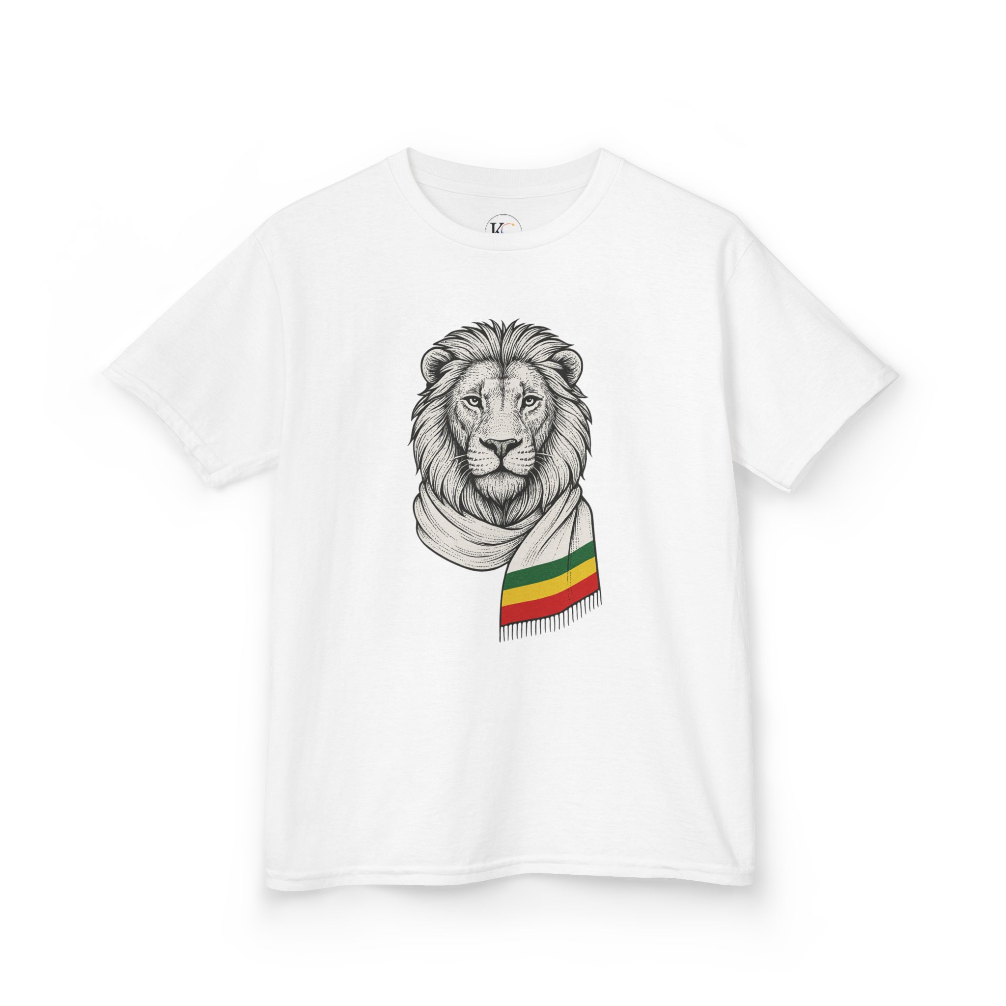 Kids Lion T‑Shirt with Rasta Scarf – Cute Animal Tee for Boys & Girls - Image 2