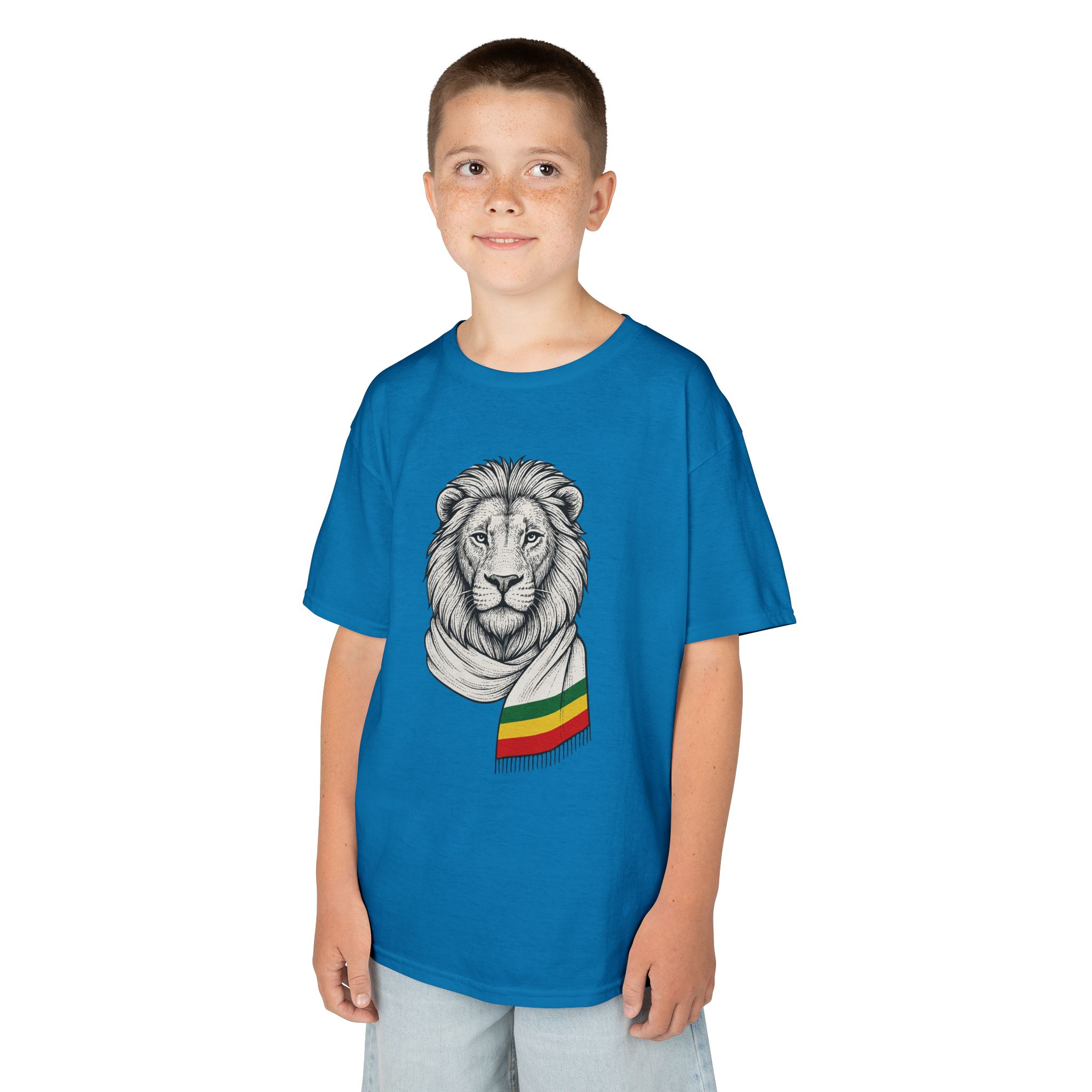 Kids Lion T‑Shirt with Rasta Scarf – Cute Animal Tee for Boys & Girls - Image 44