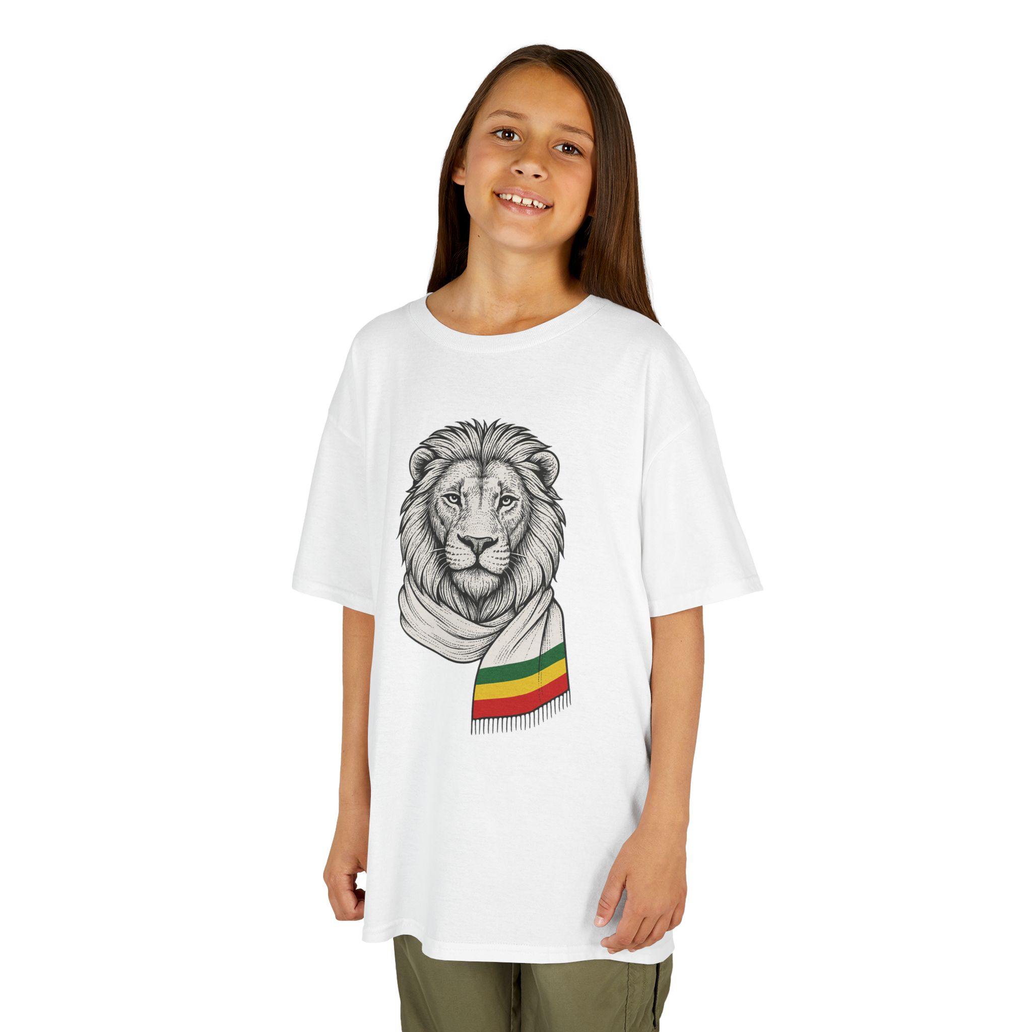Kids Lion T‑Shirt with Rasta Scarf – Cute Animal Tee for Boys & Girls
