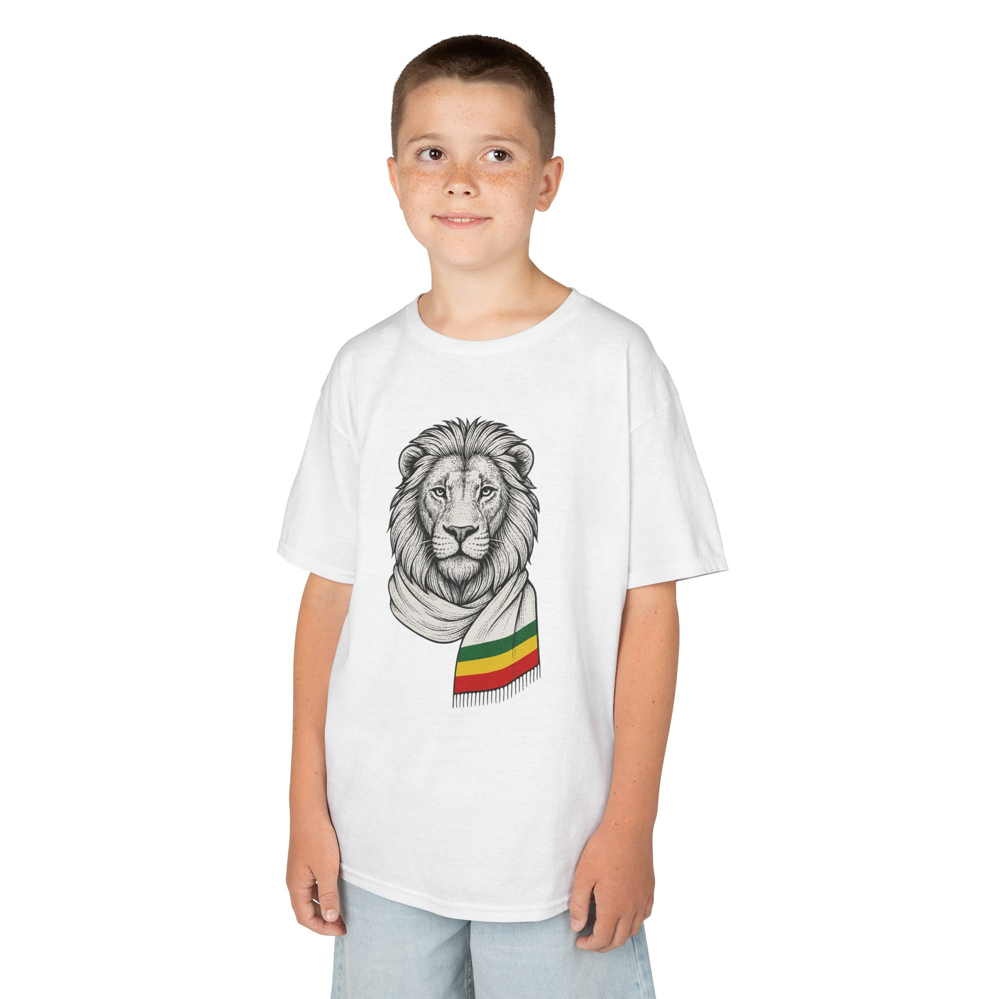 Kids Lion T‑Shirt with Rasta Scarf – Cute Animal Tee for Boys & Girls - Image 4