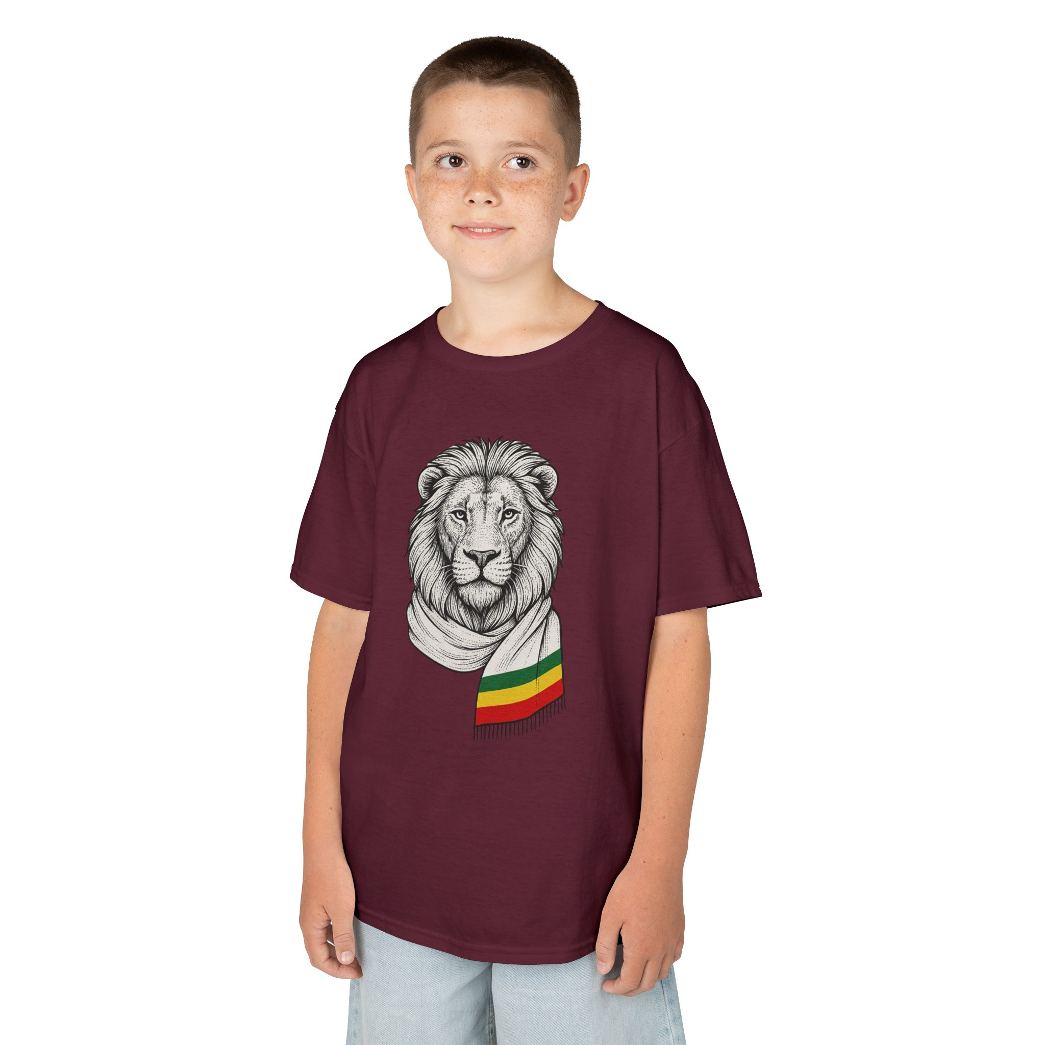 Kids Lion T‑Shirt with Rasta Scarf – Cute Animal Tee for Boys & Girls - Image 29