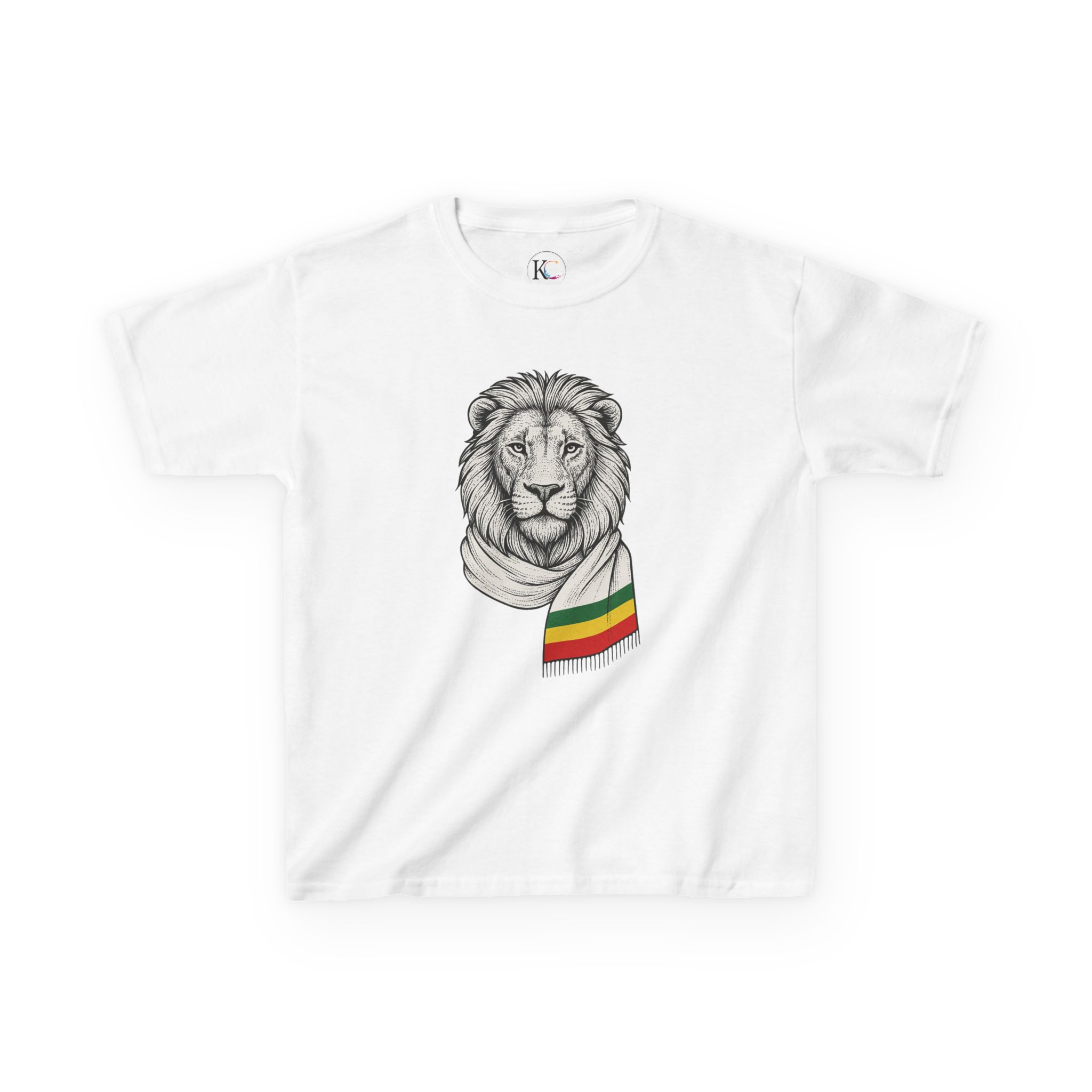 Kids Lion T‑Shirt with Rasta Scarf – Cute Animal Tee for Boys & Girls - Image 3